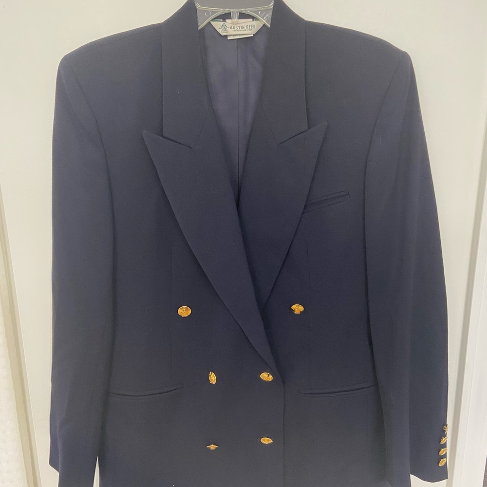 Austin Reed Classic Navy Double Breasted Blazer with Gold Accents